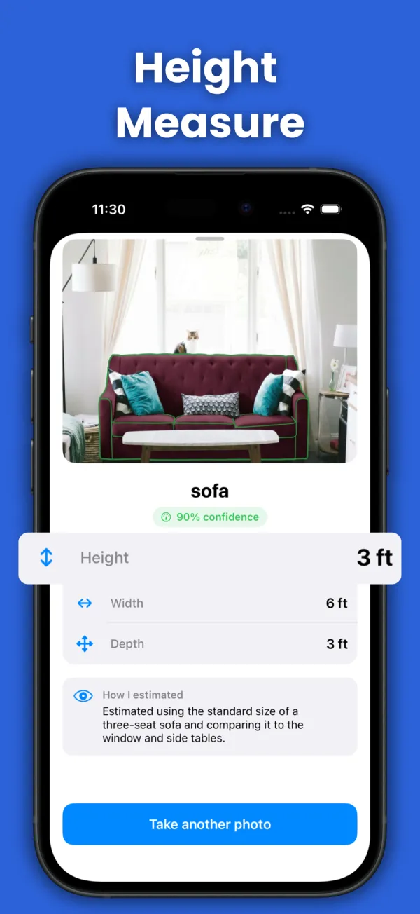 The app outlining the sofa it detected inside the photo